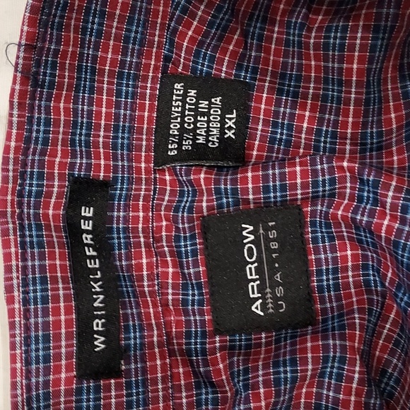 NWT Arrow Wrinkle Free Red, Blue, White Plaid Short Sleeve Button Down Shirt XXL - Picture 11 of 12